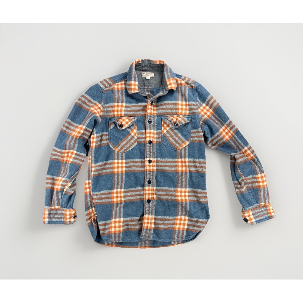 Men's Casual Blue and Orange Plaid Button-Down Shirt